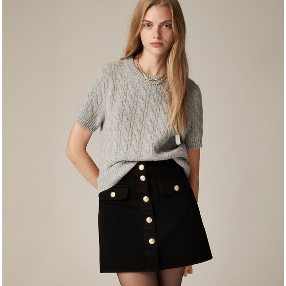J.Crew Button Front Denim Mini Skirt Black A Line High Rise Preppy US 14 NWT - Picture 2 of 13